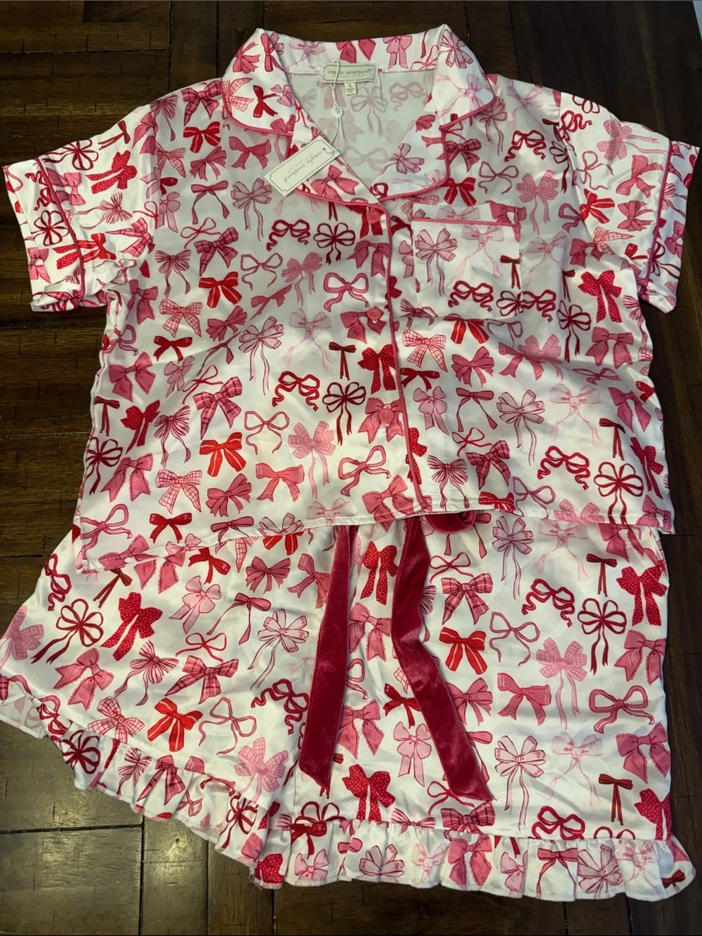 Simply Southern White Pajama Set with Pink and Red Bows Women’s Size Small